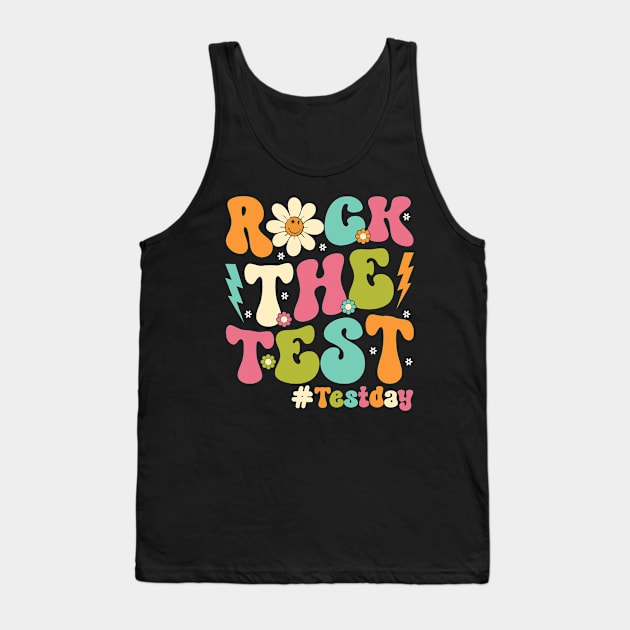 Groovy Rock The Test Motivational Retro Teachers Testing Day Tank Top by Winter Magical Forest